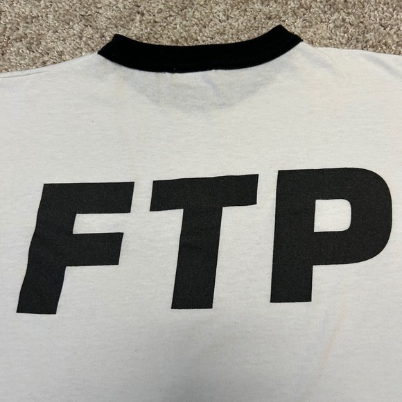 FTP Ringer Tshirt Size Medium White Black Logo Made In USA Logo - Picture 9 of 9